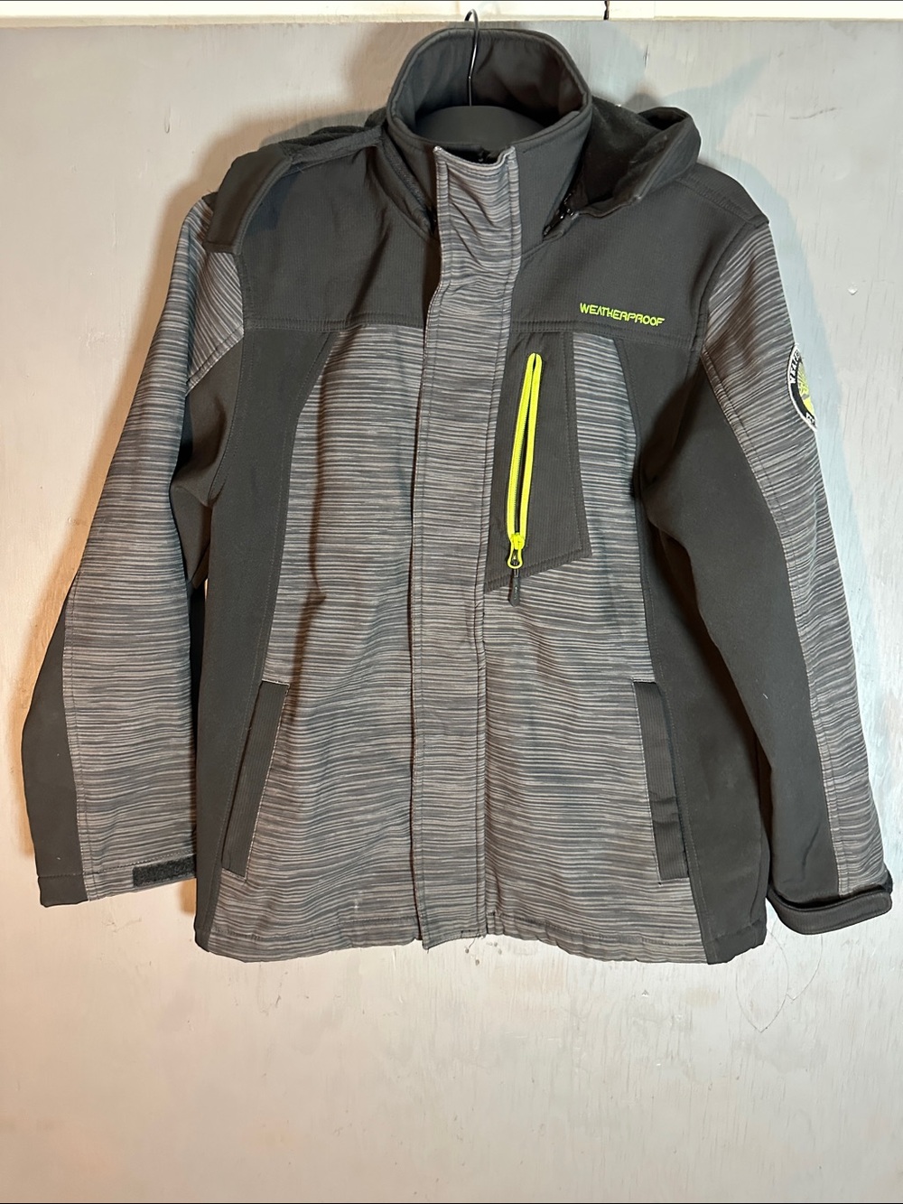 Weatherproof Kids Gray and Black Jacket with Neon Yellow Zip